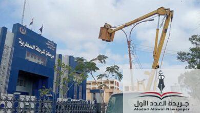 متابعة رئيس مجلس مدينة المطرية الدقهلية لاعمال الانارة العامة